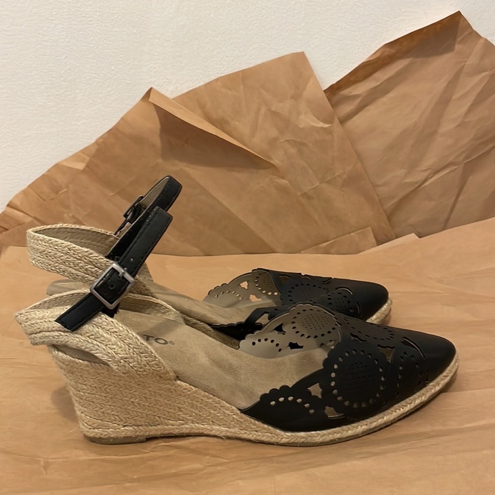 Rialto espadrille wedges black heel